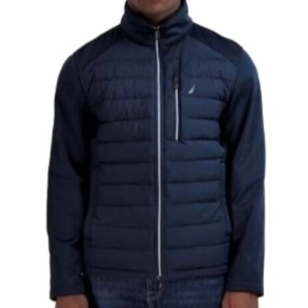 Men Nautica Navy Lightweight Size Large Softshell Water Resist Mix Media NWOT